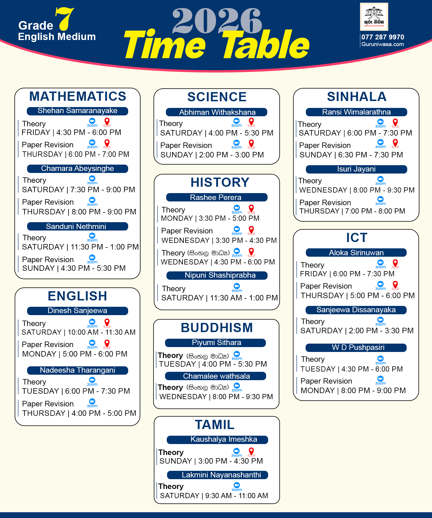 Grade 7 Timetable
