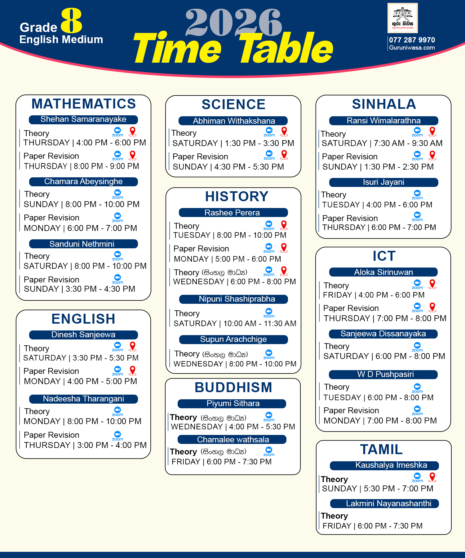 Grade 8 Timetable