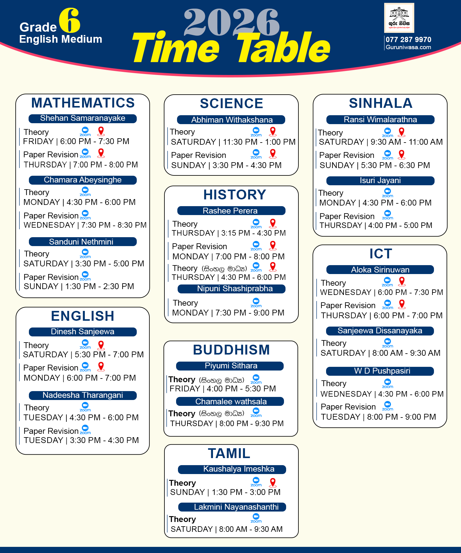 Grade 6 Timetable