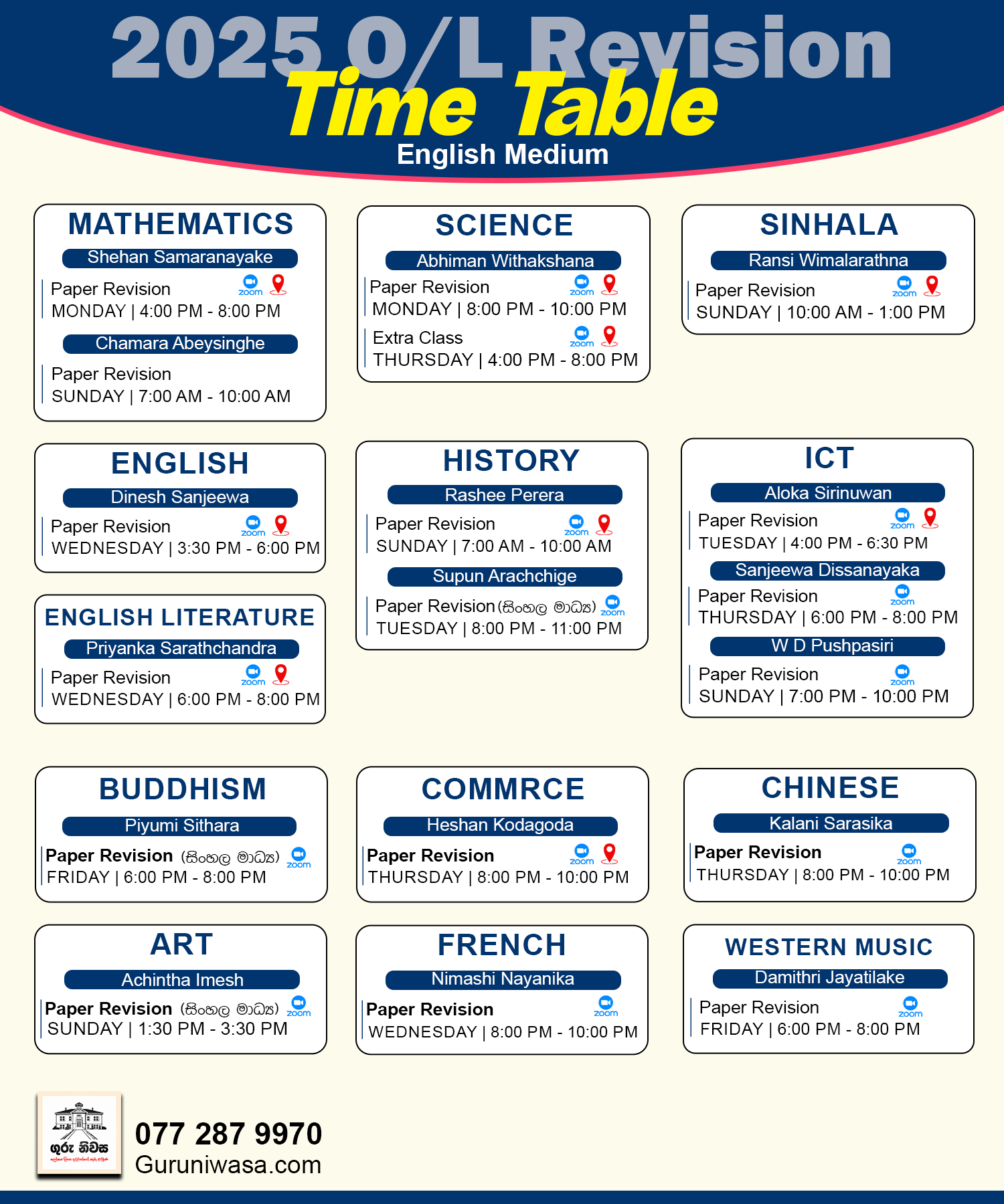 Grade 11 ( 2025 O/L Revision ) Timetable