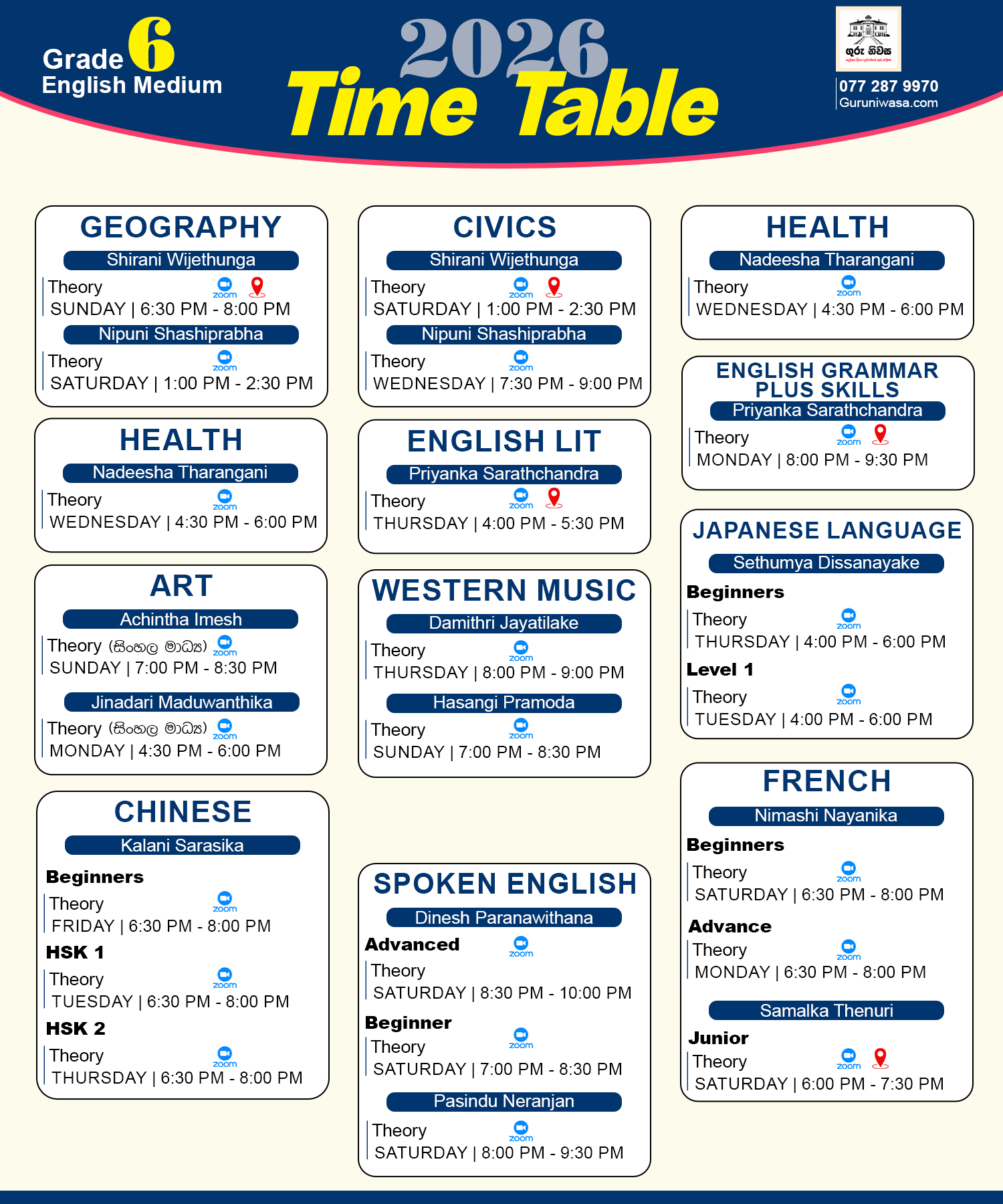 Grade 6 Timetable